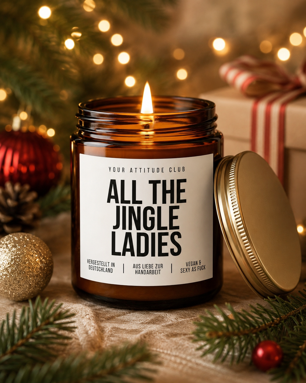 ALL THE JINGLE LADIES Weihnachtskerze mit Spruch | lustige Duftkerze | Geschenk für Freundin | Wichtelgeschenk | Sojawachs Kerze handgemacht