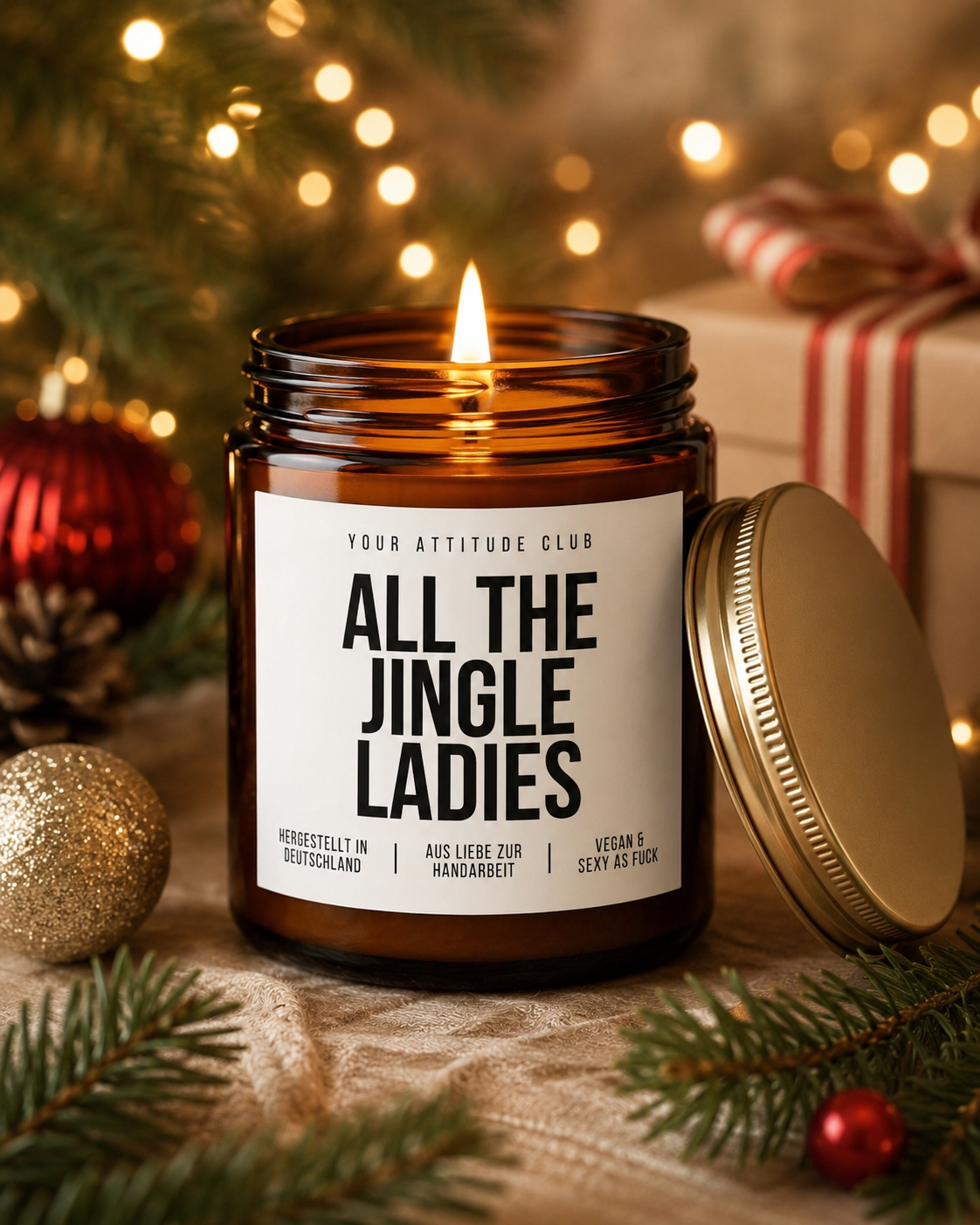 ALL THE JINGLE LADIES Weihnachtskerze mit Spruch | lustige Duftkerze | Geschenk für Freundin | Wichtelgeschenk | Sojawachs Kerze handgemacht