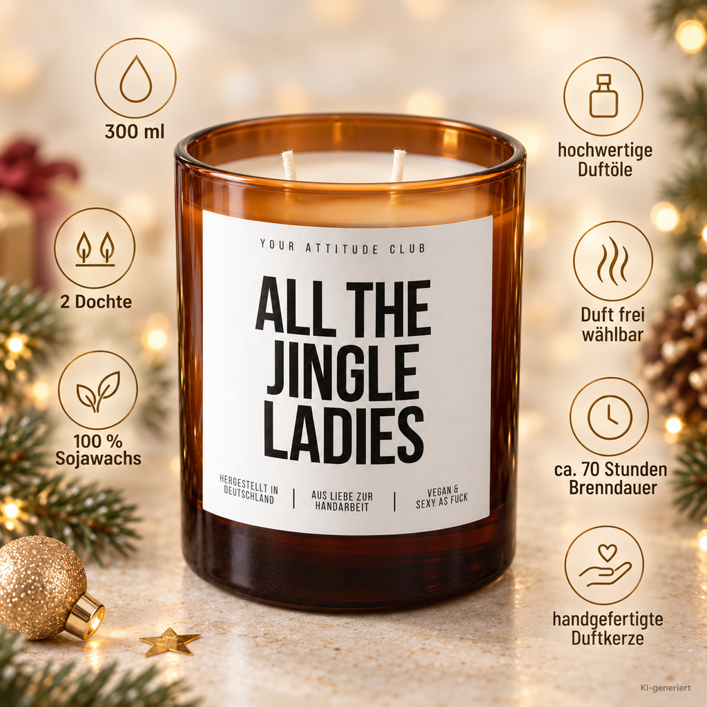 ALL THE JINGLE LADIES – Weihnachtskerze Naturgras Etikett | Weihnachtsgeschenk für Freundin, Kollegin & Frauen | Geschenkidee Weihnachten