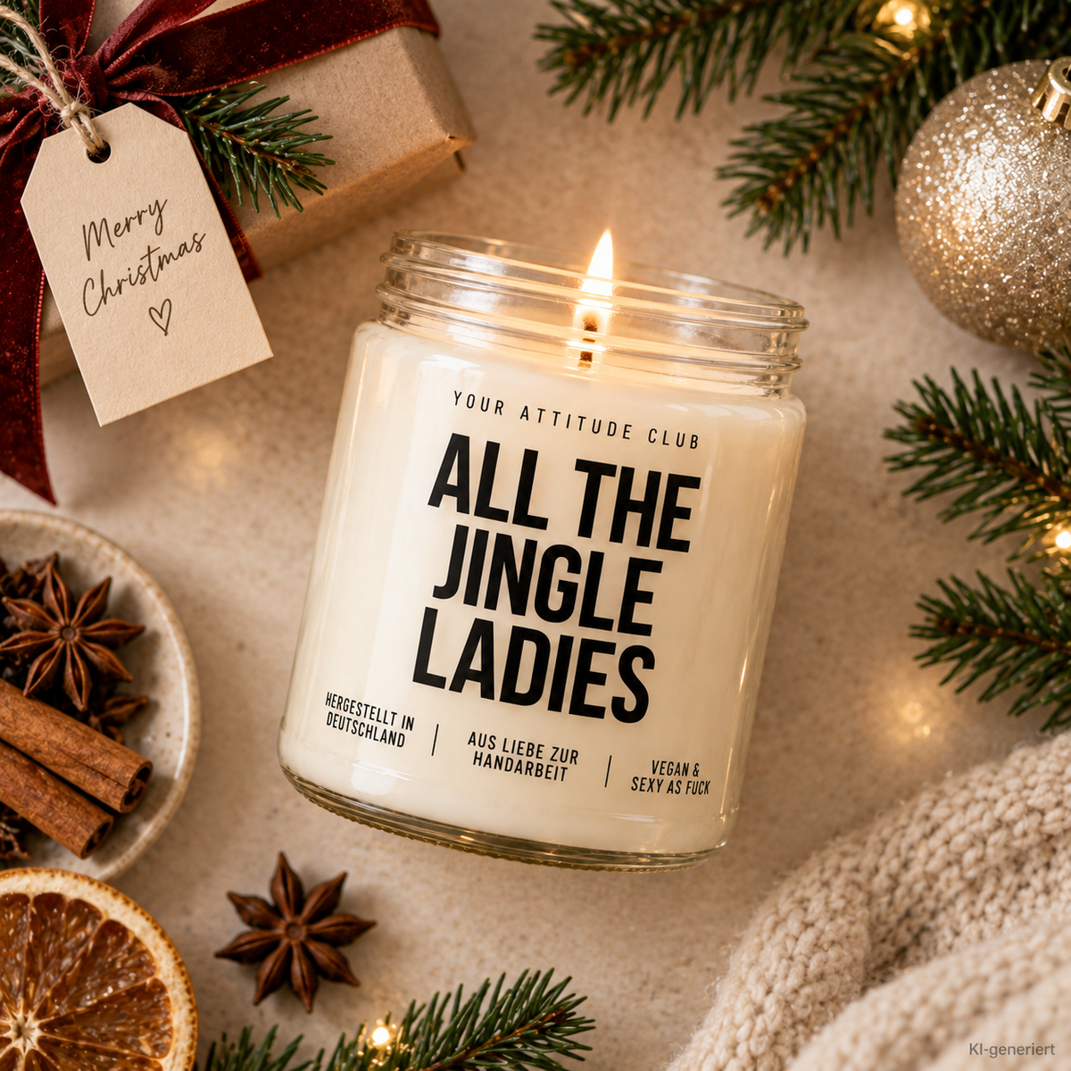 ALL THE JINGLE LADIES | Weihnachtskerze Duftkerze Weihnachten Weihnachtsgeschenk Geschenkidee für Freundin Kollegin Schwester Mama Wichtelgeschenk