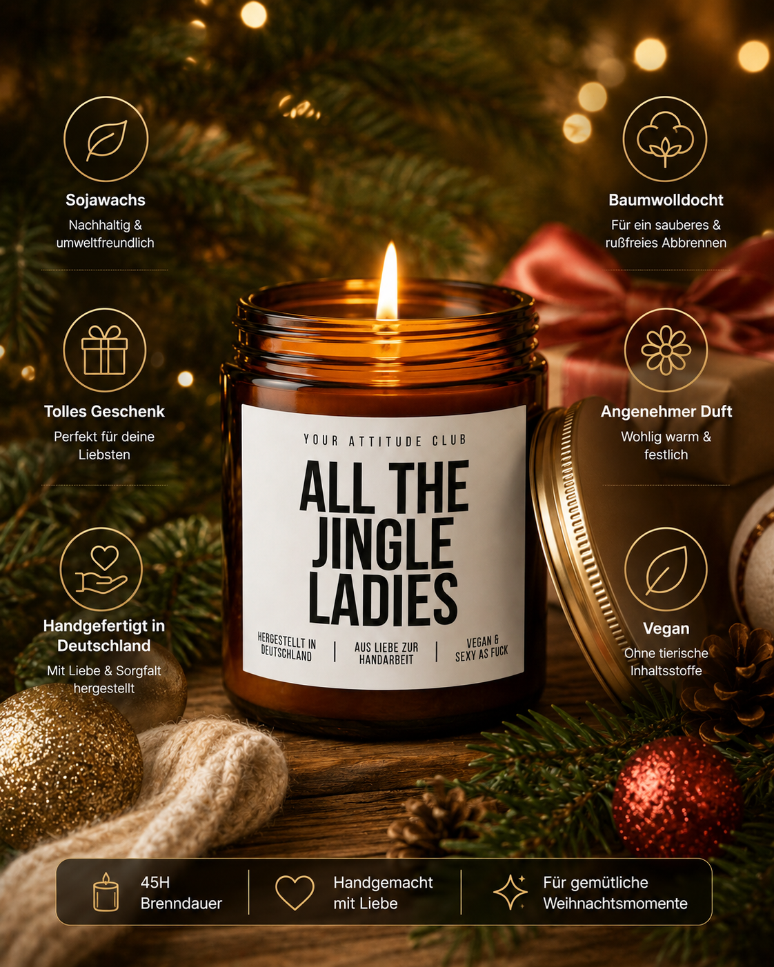 ALL THE JINGLE LADIES Weihnachtskerze mit Spruch | lustige Duftkerze | Geschenk für Freundin | Wichtelgeschenk | Sojawachs Kerze handgemacht