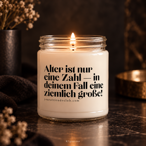 Age is just a number – in your case, quite a large one! Funny birthday candle, witty quote candle, gift idea, handmade soy wax candle