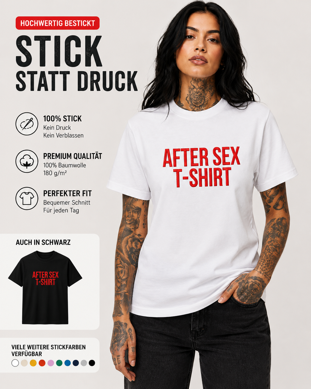 AFTER SEX T-SHIRT – besticktes Damen Shirt aus Bio-Baumwolle, lustiges Statement Shirt, Geschenk für Freundin, Partnerin oder Junggesellinnenabschied