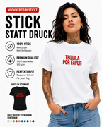 TEQUILA POR FAVOR – besticktes Damen Shirt, lustiges Statement T-Shirt, Geschenk für Freundin, Partyshirt, Bio-Baumwolle, Weiß oder Schwarz