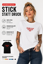 IDK HOW TO FLIRT BUT WE CAN FIGHT – besticktes Damen Shirt, lustiges Statement T-Shirt, Geschenk für Freundin, Bio-Baumwolle, Weiß oder Schwarz