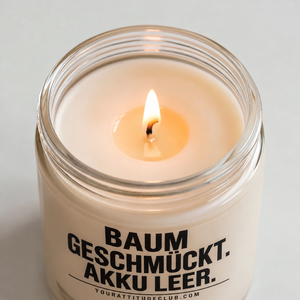 BAUM GESCHMÜCKT. AKKU LEER. | Weihnachtskerze, lustiges Weihnachtsgeschenk, Geschenk für Mama, Papa, Freundin, Kollegin, Wichtelgeschenk