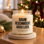BAUM GESCHMÜCKT. AKKU LEER. | Weihnachtskerze, lustiges Weihnachtsgeschenk, Geschenk für Mama, Papa, Freundin, Kollegin, Wichtelgeschenk