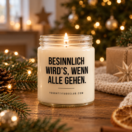 BESINNLICH WIRD’S, WENN ALLE GEHEN. | Lustige Weihnachtskerze im transparenten Glas – Wichtelgeschenk, Geschenk Schwester