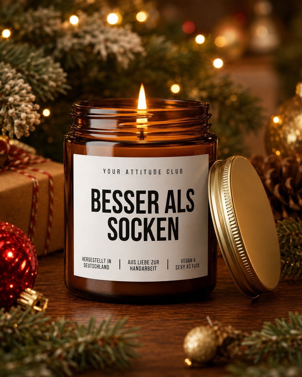 BESSER ALS SOCKEN Weihnachtskerze mit Spruch | lustige Duftkerze | freches Weihnachtsgeschenk | Wichtelgeschenk | Sojawachs Kerze handgemacht