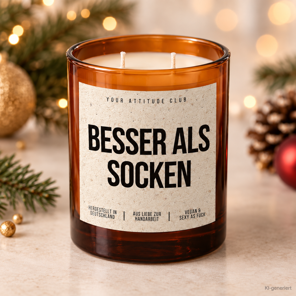 BESSER ALS SOCKEN – Weihnachtskerze | Lustiges Weihnachtsgeschenk | Geschenk für Familie, Freunde, Kollegen & Nachbarn | Wichtelgeschenk Weihnachten