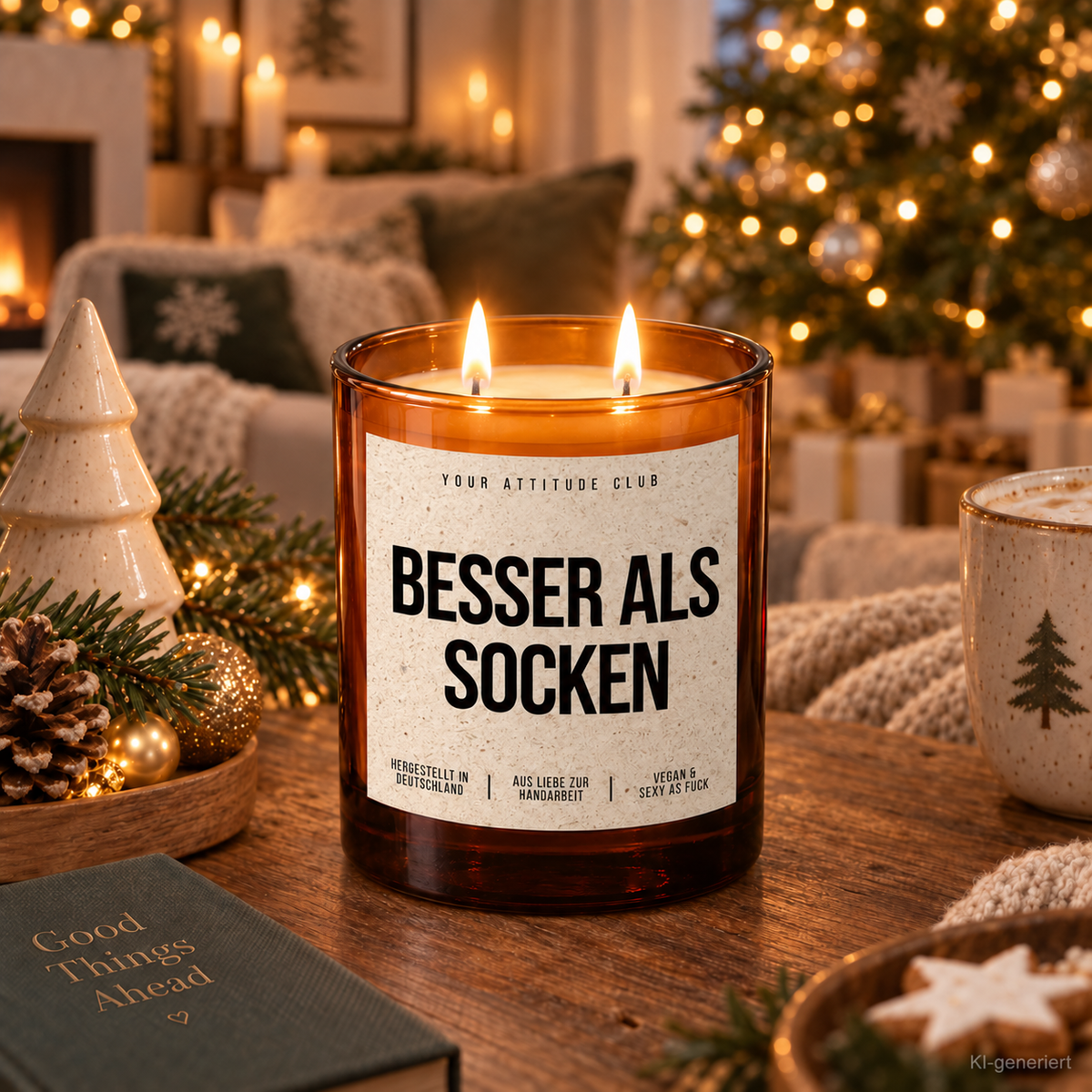 BESSER ALS SOCKEN – Weihnachtskerze | Lustiges Weihnachtsgeschenk | Geschenk für Familie, Freunde, Kollegen & Nachbarn | Wichtelgeschenk Weihnachten