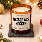 BESSER ALS SOCKEN – Weihnachtskerze | Lustiges Weihnachtsgeschenk | Geschenk für Familie, Freunde, Kollegen & Nachbarn | Wichtelgeschenk Weihnachten