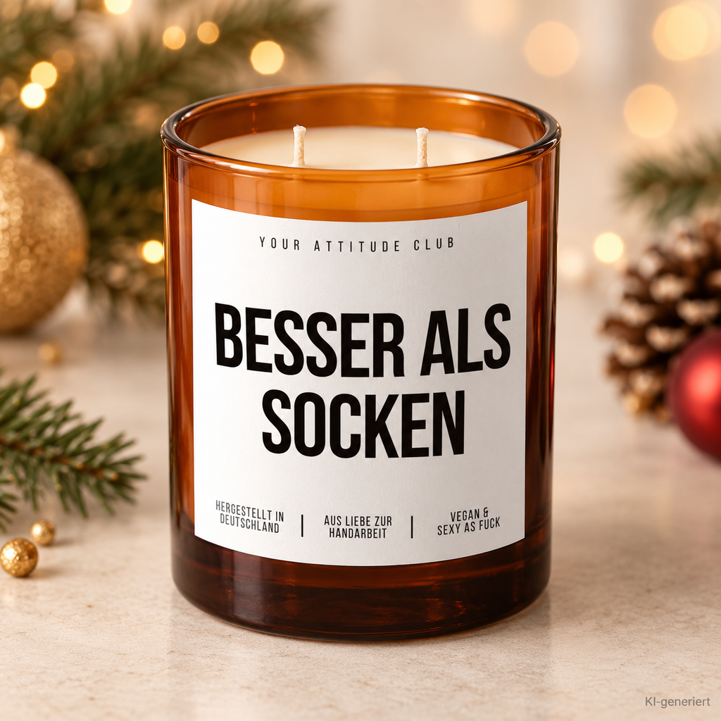 BESSER ALS SOCKEN – Weihnachtskerze Naturgras Etikett | Weihnachtsgeschenk | Geschenk für Familie, Freunde & Kollegen | Geschenkidee Weihnachten
