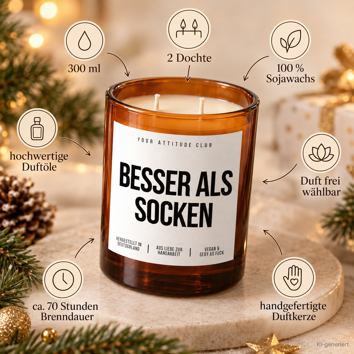 BESSER ALS SOCKEN – Weihnachtskerze | Lustiges Weihnachtsgeschenk | Geschenk für Familie, Freunde, Kollegen & Nachbarn | Wichtelgeschenk Weihnachten