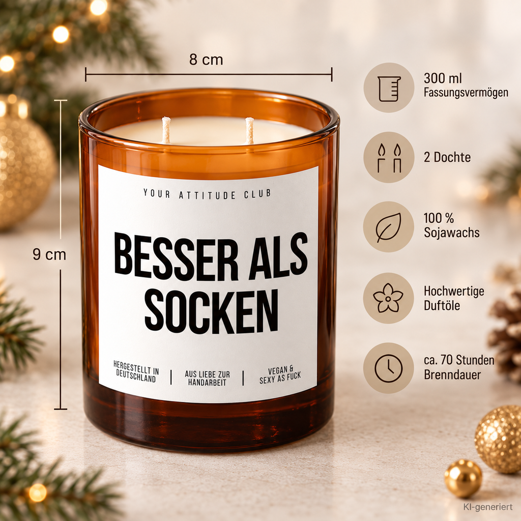 BESSER ALS SOCKEN – Weihnachtskerze | Lustiges Weihnachtsgeschenk | Geschenk für Familie, Freunde, Kollegen & Nachbarn | Wichtelgeschenk Weihnachten