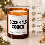 BESSER ALS SOCKEN – Weihnachtskerze | Lustiges Weihnachtsgeschenk | Geschenk für Familie, Freunde, Kollegen & Nachbarn | Wichtelgeschenk Weihnachten