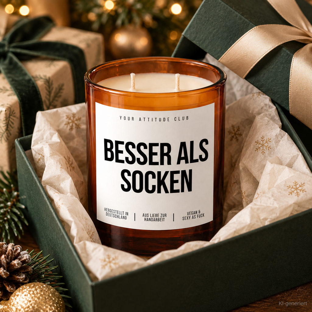 BESSER ALS SOCKEN – Weihnachtskerze | Lustiges Weihnachtsgeschenk | Geschenk für Familie, Freunde, Kollegen & Nachbarn | Wichtelgeschenk Weihnachten