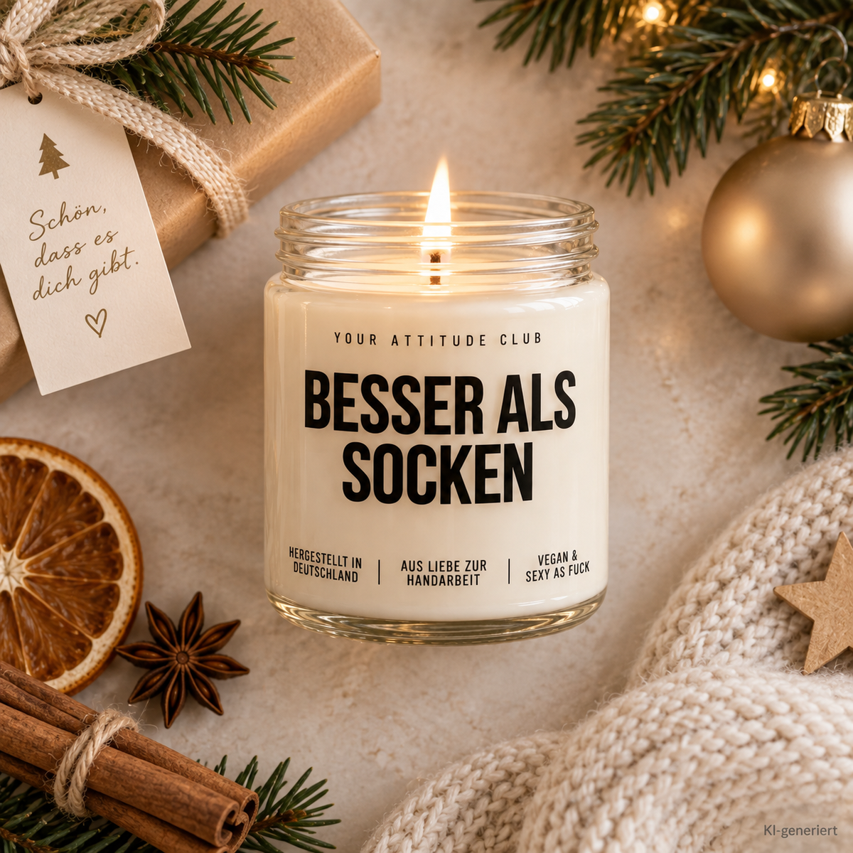BESSER ALS SOCKEN | Weihnachtskerze Duftkerze Weihnachten Weihnachtsgeschenk Geschenkidee für Mama Papa Freundin Kollegin Wichtelgeschenk