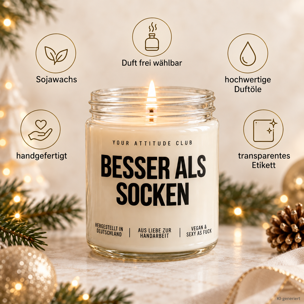 BESSER ALS SOCKEN | Weihnachtskerze Duftkerze Weihnachten Weihnachtsgeschenk Geschenkidee für Mama Papa Freundin Kollegin Wichtelgeschenk