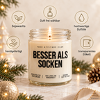 BESSER ALS SOCKEN | Weihnachtskerze Duftkerze Weihnachten Weihnachtsgeschenk Geschenkidee für Mama Papa Freundin Kollegin Wichtelgeschenk