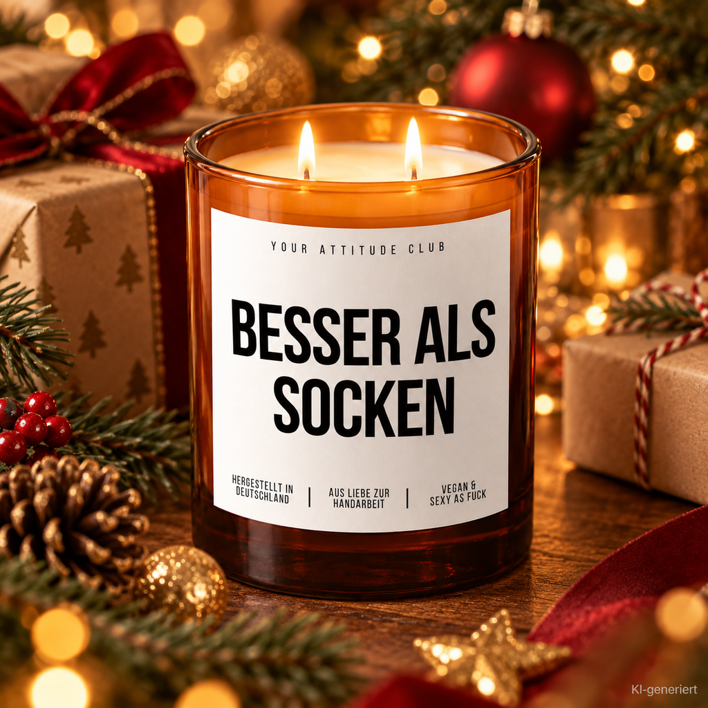 BESSER ALS SOCKEN – Weihnachtskerze | Lustiges Weihnachtsgeschenk | Geschenk für Familie, Freunde, Kollegen & Nachbarn | Wichtelgeschenk Weihnachten