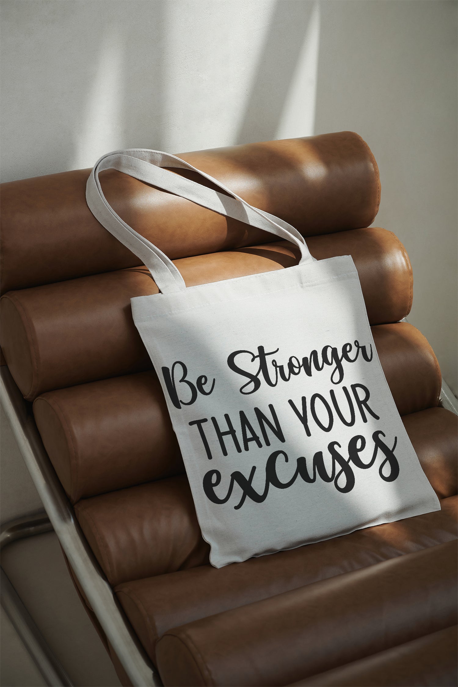 Be Stronger Than Your Excuses Baumwolltasche Stoffbeutel 38x42cm Jutebeutel mit Spruch Einkaufstasche Schultertasche bedruckt Baumwollbeutel