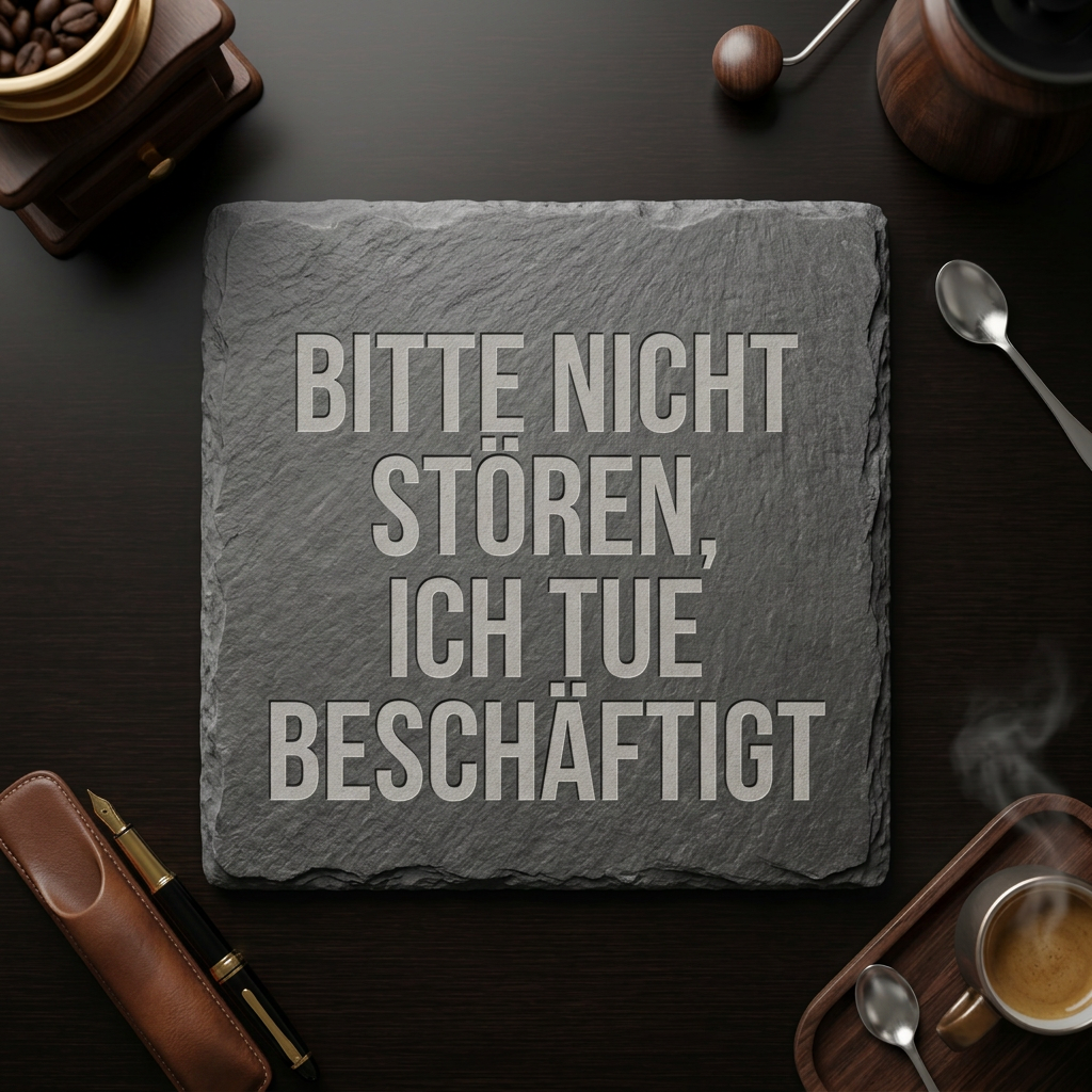 Bitte nicht stören, ich tue beschäftigt – Schiefer Untersetzer 10x10 cm, lustiges Büro Geschenk, Geschenk für Arbeitskollegen, handgravierter Naturstein