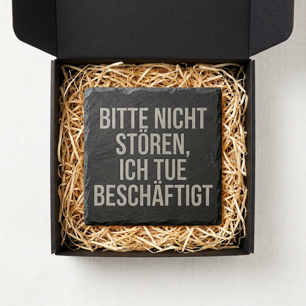 Bitte nicht stören, ich tue beschäftigt – Schiefer Untersetzer 10x10 cm, lustiges Büro Geschenk, Geschenk für Arbeitskollegen, handgravierter Naturstein