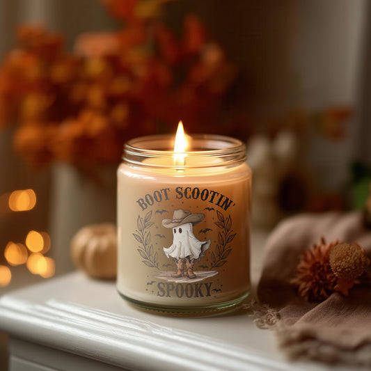 Boot Scootin’ Spooky Kerze – Halloween Kerze Sojawachs vegan, Herbst Duftkerze Cowboy Ghost, Lustige Spooky Candle Geschenkidee Frauen & Deko