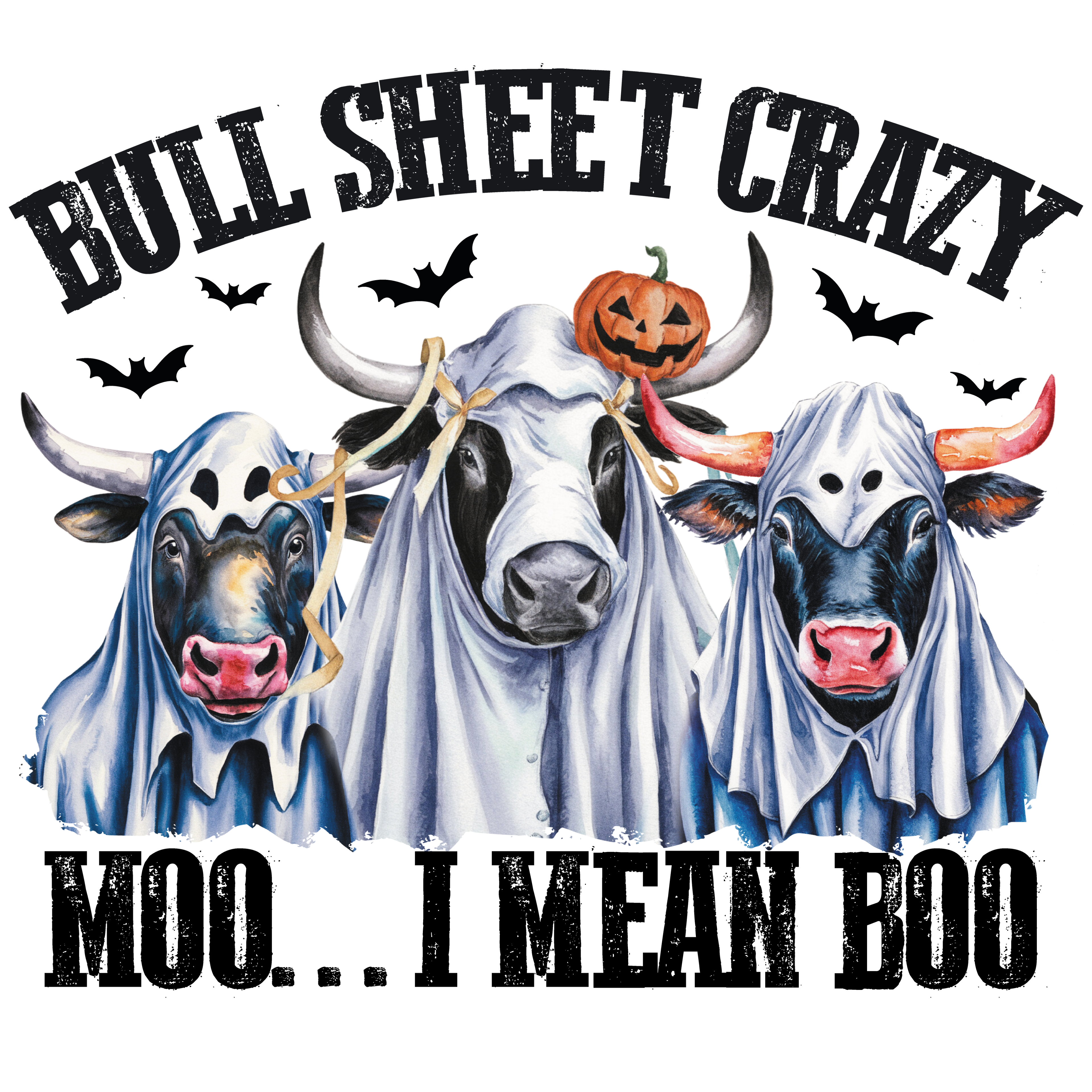 Lustige Halloween Tragetasche Kuh – Bull Sheet Crazy Moo I Mean Boo – Baumwollbeutel mit Spruch – Geschenkidee Halloween Tasche