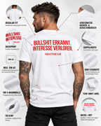 BULLSHIT ERKANNT. INTERESSE VERLOREN. – Unisex Statement T-Shirt Weiß mit rotem Print | freches Sprüche Shirt
