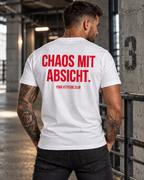 CHAOS MIT ABSICHT. – Unisex Statement T-Shirt Weiß mit rotem Print | freches Sprüche Shirt