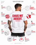 CHAOS MIT ABSICHT. – Unisex Statement T-Shirt Weiß mit rotem Print | freches Sprüche Shirt