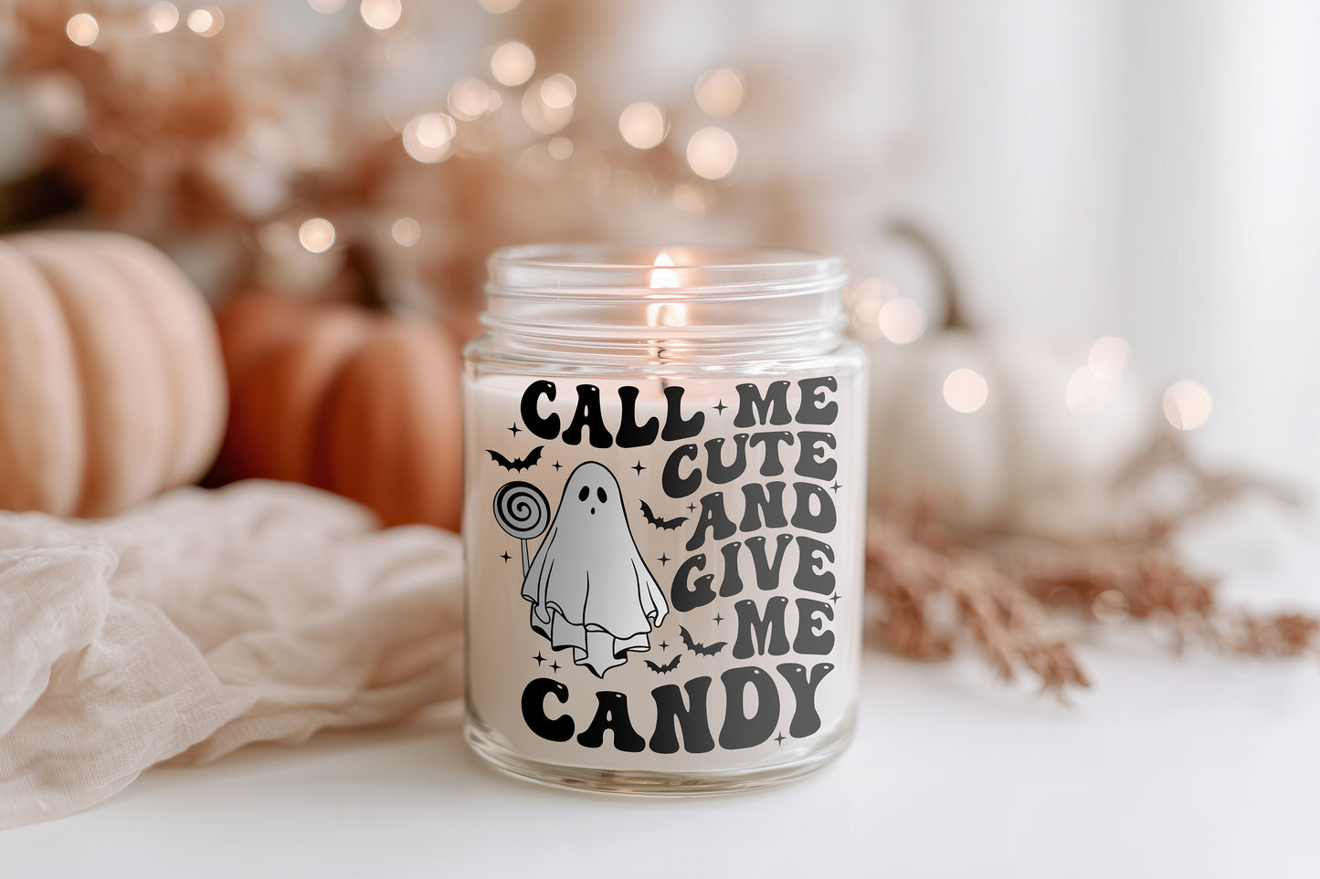 Halloween Kerze Glas Call Me Cute And Give Me Candy | Lustige Herbst Duftkerze | Sojawachs Candle Geschenkidee Frauen Home Decor