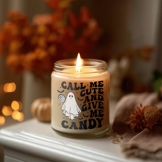 Halloween Kerze Glas Call Me Cute And Give Me Candy | Lustige Herbst Duftkerze | Sojawachs Candle Geschenkidee Frauen Home Decor