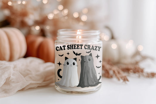 Halloween Kerze Glas Cat Sheet Crazy | Lustige Katzen Duftkerze | Herbstdeko Geschenk Frauen | Vegane Sojawachs Candle Home Decor