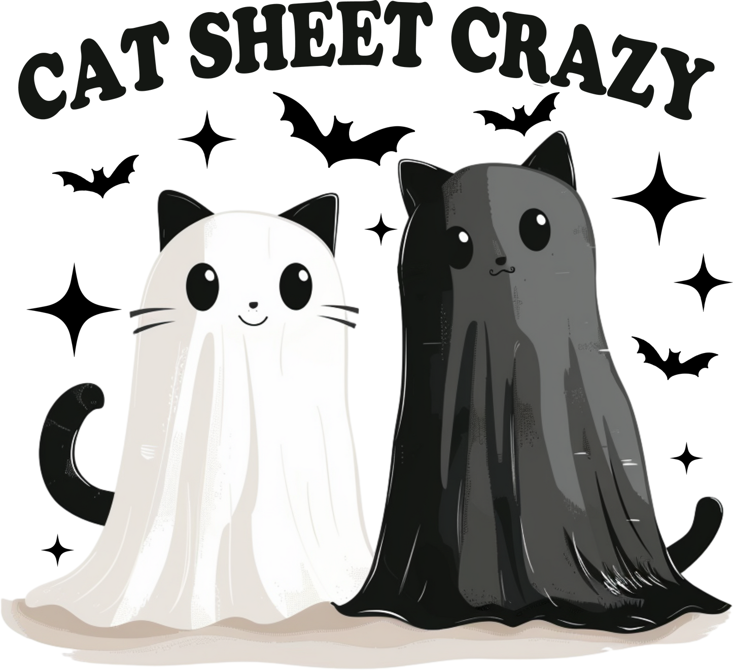 Cat Sheet Crazy Tragetasche – Lustige Halloween Baumwolltasche mit Katzen Motiv – Geschenk für Katzenfans – Rosa Beige Schwarz – Auch als Bügelbild erhältlich