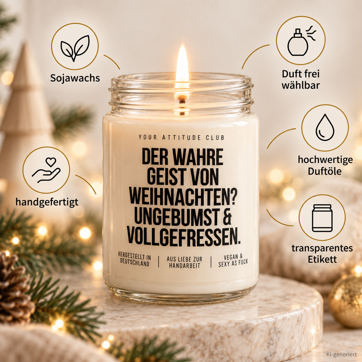 DER WAHRE GEIST VON WEIHNACHTEN? UNGEBUMST & VOLLGEFRESSEN. | Weihnachtskerze Duftkerze Weihnachten Weihnachtsgeschenk Wichtelgeschenk