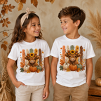 Highland Cow mit Kürbissen Kinder T-Shirt – Herbst Shirt für Kinder, Halloween Outfit, Kürbis Shirt, süßes Kuh Motiv, Mädchen & Jungen