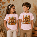 Highland Cow mit Kürbissen Kinder T-Shirt – Herbst Shirt für Kinder, Halloween Outfit, Kürbis Shirt, süßes Kuh Motiv, Mädchen & Jungen