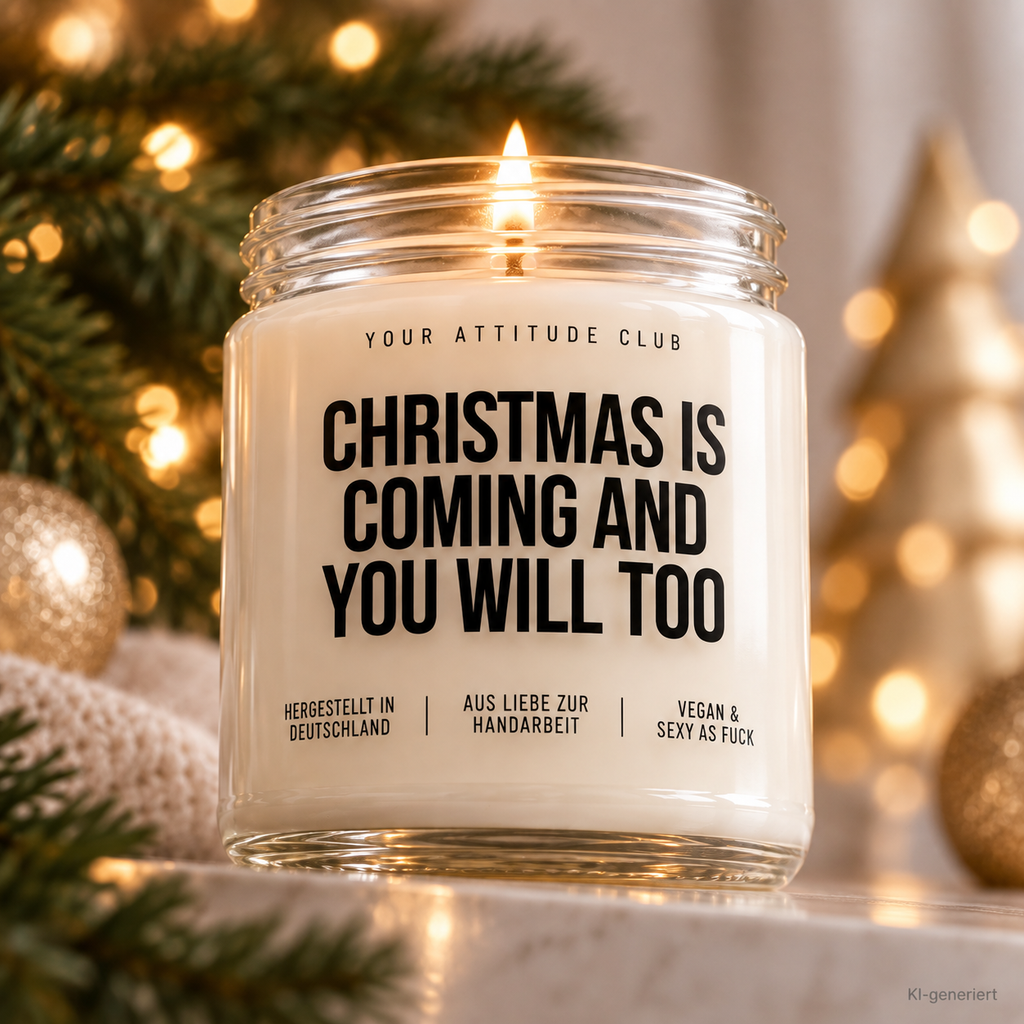 CHRISTMAS IS COMING AND YOU WILL TOO | Weihnachtskerze Duftkerze Weihnachten Weihnachtsgeschenk Geschenkidee für Partner Freundin Freund Wichtelgeschenk