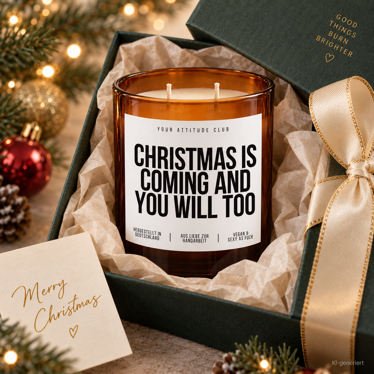CHRISTMAS IS COMING AND YOU WILL TOO – Weihnachtskerze | Freches Weihnachtsgeschenk | Geschenk für Partner, Freundin, Freund & Paare | Weihnachten