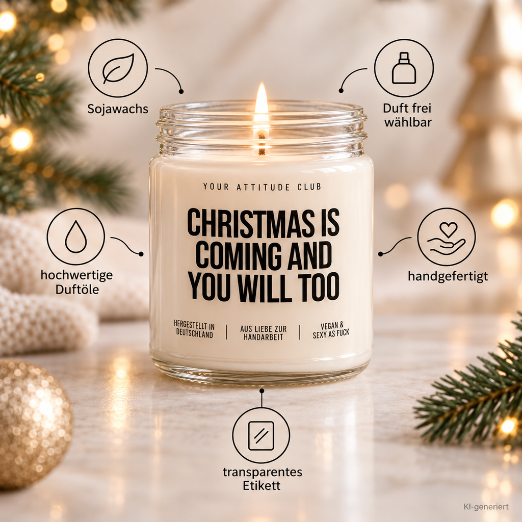 CHRISTMAS IS COMING AND YOU WILL TOO | Weihnachtskerze Duftkerze Weihnachten Weihnachtsgeschenk Geschenkidee für Partner Freundin Freund Wichtelgeschenk