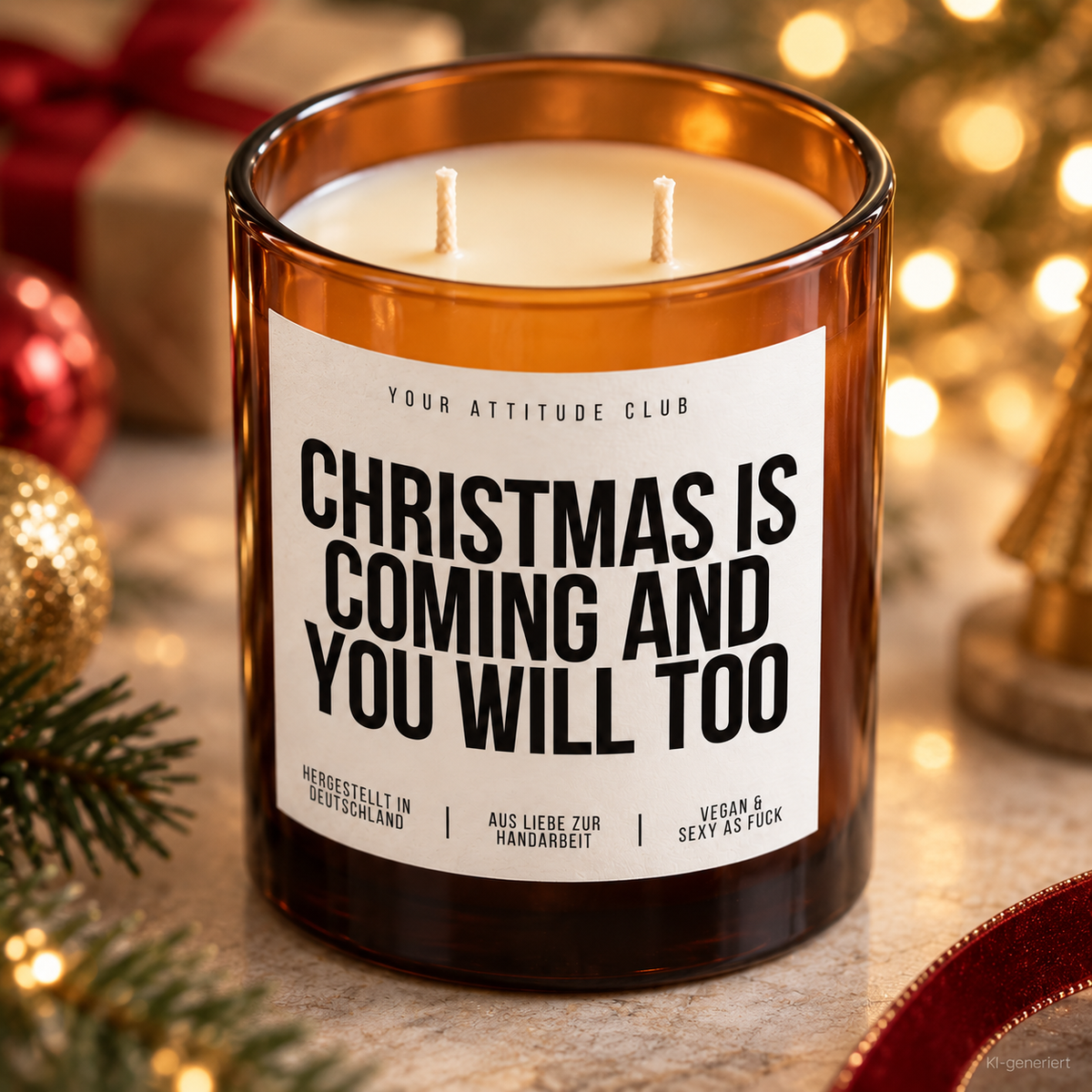CHRISTMAS IS COMING AND YOU WILL TOO – Weihnachtskerze Naturgras Etikett | Weihnachtsgeschenk | Geschenk für Partner & Freunde | Geschenkidee Weihnachten