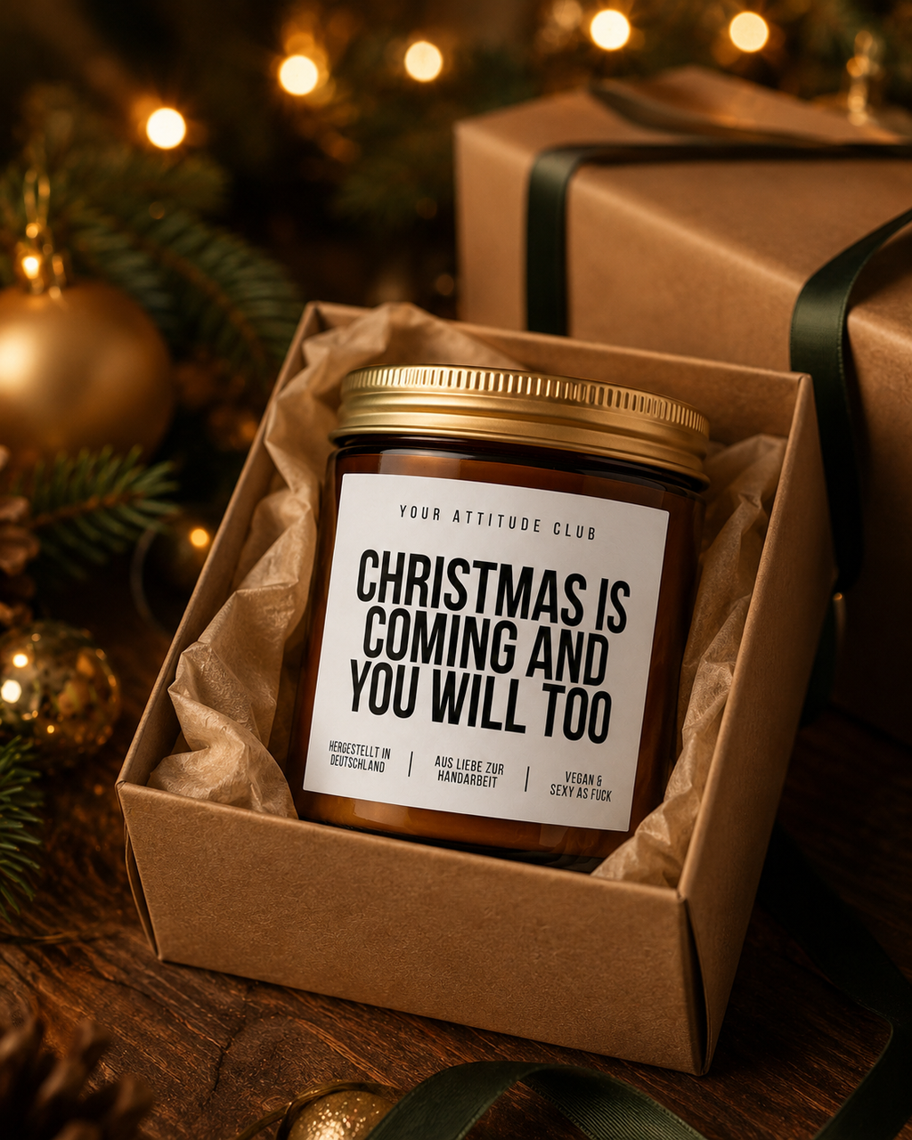 CHRISTMAS IS COMING AND YOU WILL TOO Weihnachtskerze mit Spruch | freche Duftkerze | Geschenk für Partner | lustiges Weihnachtsgeschenk | Sojawachs Kerze