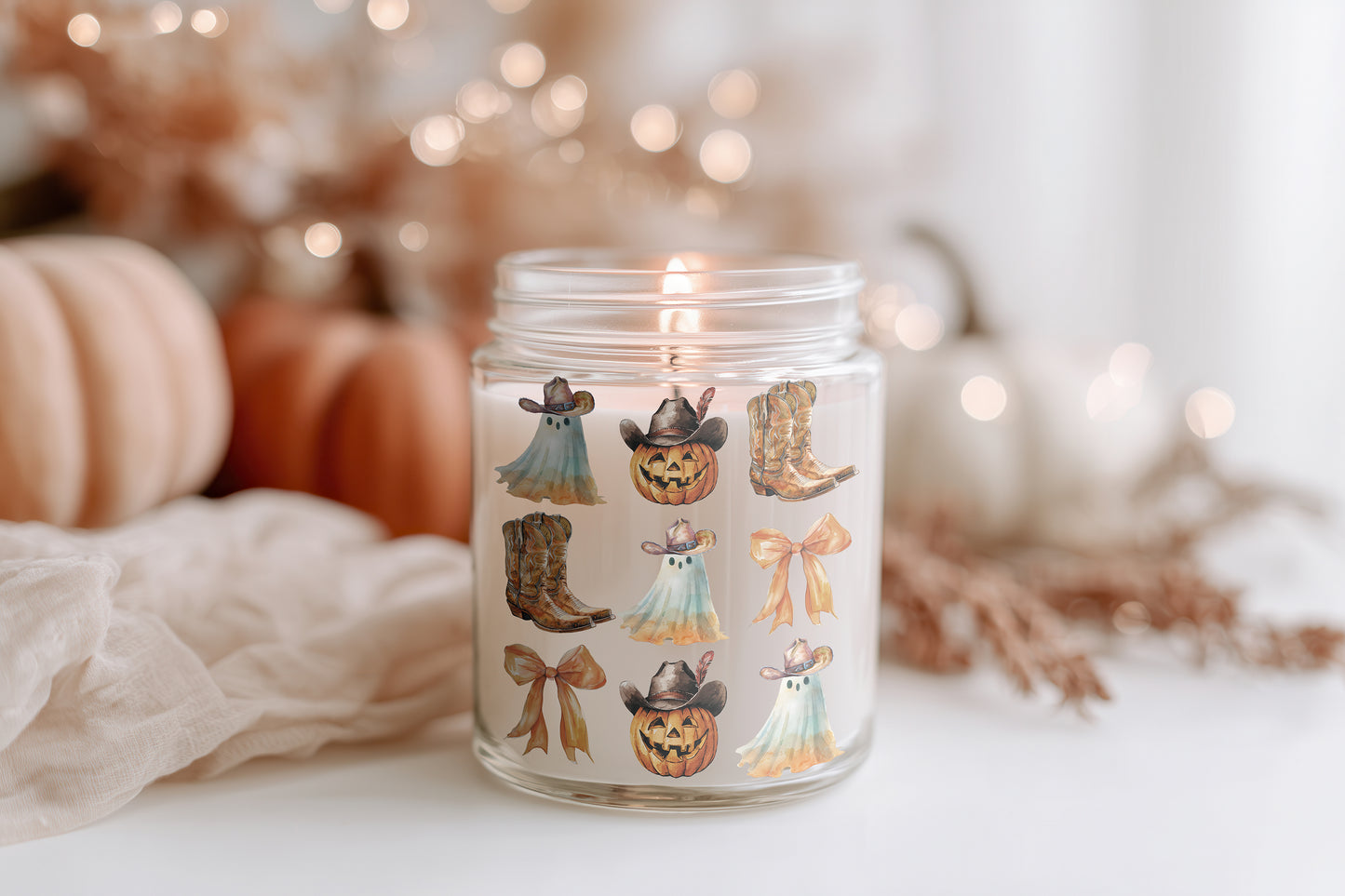 Halloween Kerze Glas Country Style | Lustige Herbst Duftkerze Sojawachs | Geschenkidee Frauen | Cozy Candle Home Decor Halloween Deko