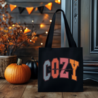 Herbst Baumwollbeutel „Cozy Season“ – Vintage Look Jutebeutel – DTG Druck – Tasche 38x42cm – Rosa, Beige oder Schwarz – Motiv auch als Bügelbild