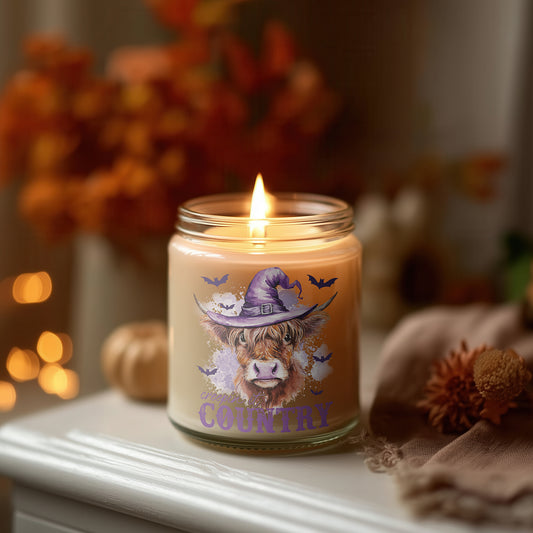 Halloween Kerze Glas Creepin’ It Country | Lustige Kuh Duftkerze Sojawachs | Herbstdeko Geschenkidee Frauen | Cozy Candle Home Decor