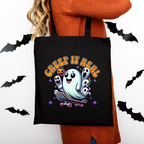 Halloween Tragetasche Creep It Real Geist Skateboard – Baumwollbeutel mit Druck – Bügelbild erhältlich – Geschenkidee – Schwarz Beige Rosa – DTG Druck