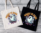 Halloween Tragetasche Creep It Real Geist Skateboard – Baumwollbeutel mit Druck – Bügelbild erhältlich – Geschenkidee – Schwarz Beige Rosa – DTG Druck
